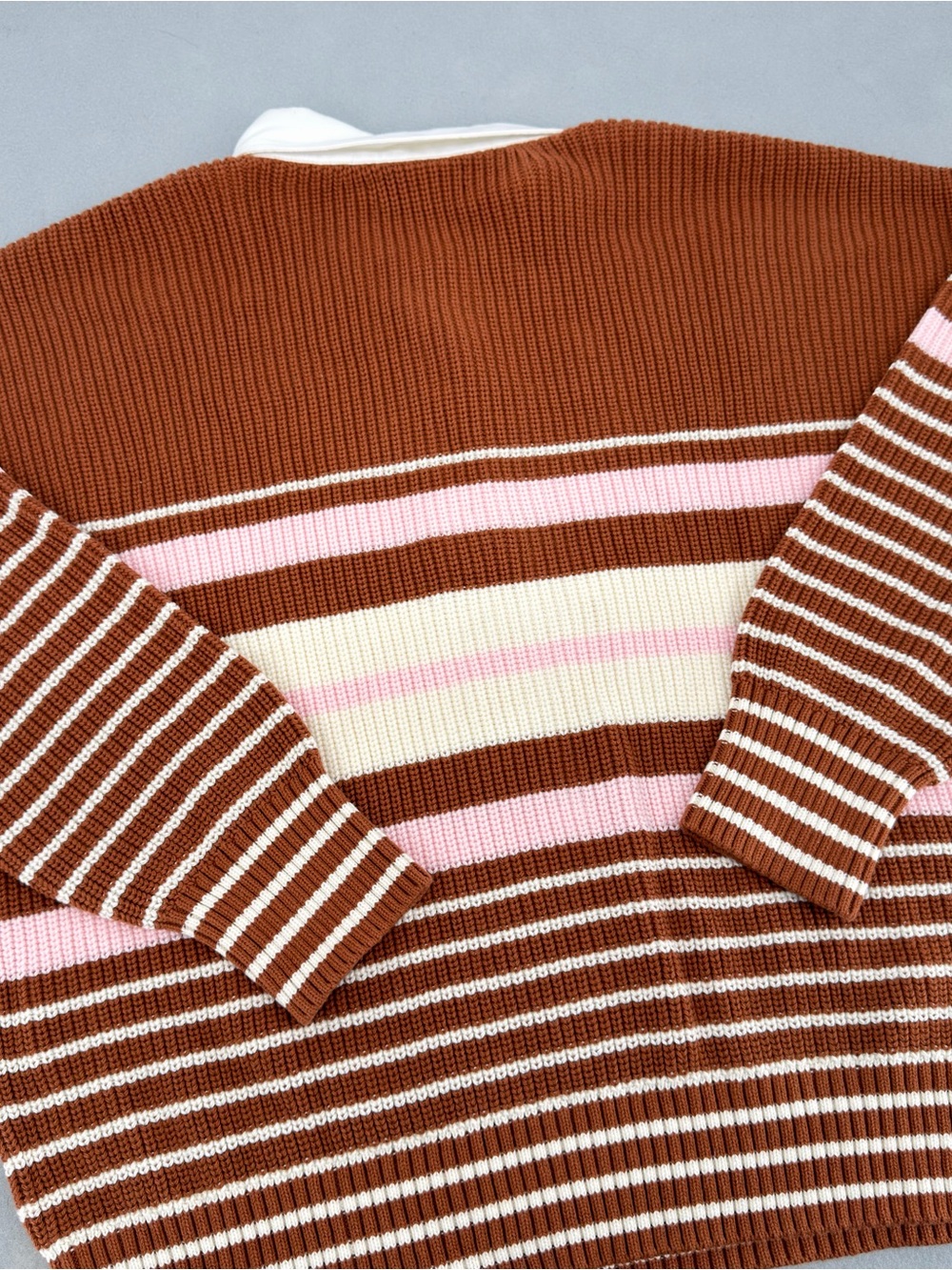 New Lands End Drifter Rugby with Woven Collar Sweater Large - Picture 7 of 8
